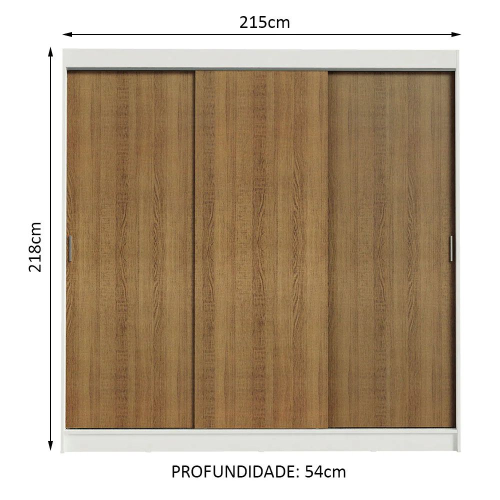 Guarda-Roupa Casal Madesa Kansas 3 Portas de Correr 3 Gavetas Branco/Rustic - Image 3