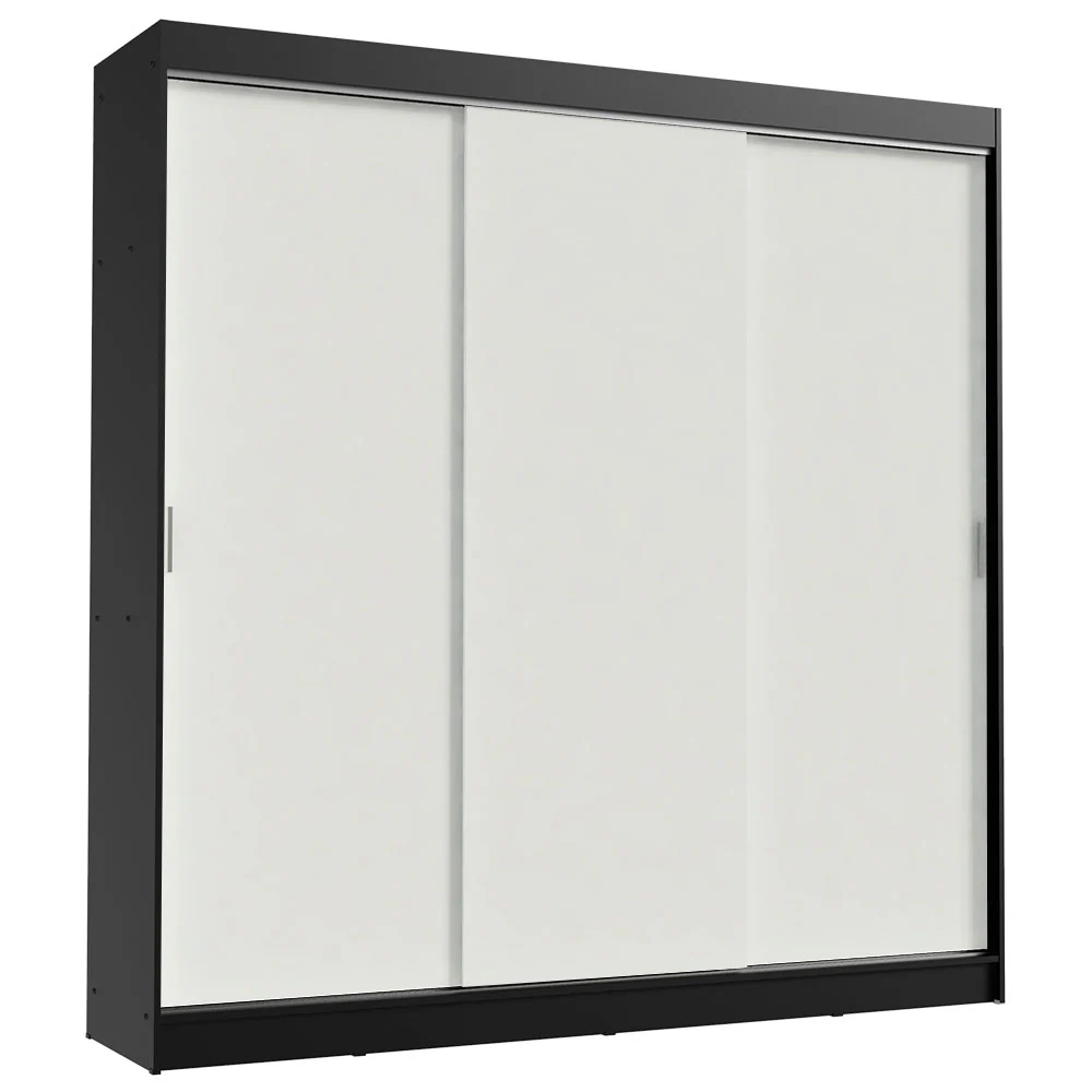 Guarda-Roupa Casal Madesa Kansas 3 Portas de Correr 3 Gavetas Preto/Branco - Image 2