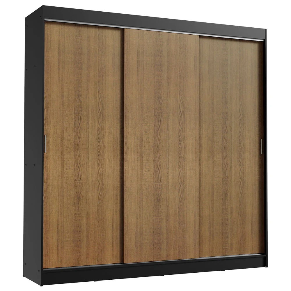 Guarda-Roupa Casal Madesa Kansas 3 Portas de Correr 3 Gavetas Preto/Rustic - Image 2
