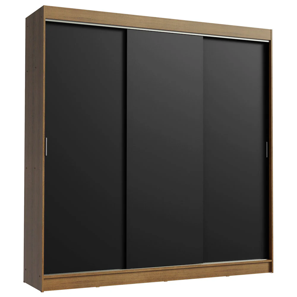 Guarda-Roupa Casal Madesa Kansas 3 Portas de Correr 3 Gavetas Rustic/Preto - Image 2