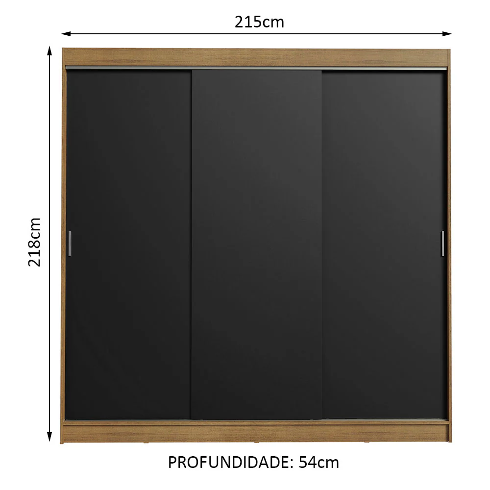 Guarda-Roupa Casal Madesa Kansas 3 Portas de Correr 3 Gavetas Rustic/Preto - Image 3