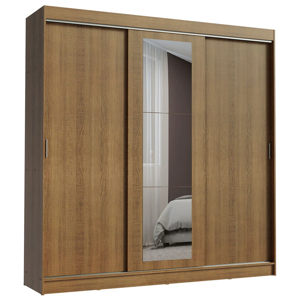 Guarda-Roupa Casal Madesa Kansas 3 Portas de Correr com Espelho 3 Gavetas Rustic - Image 2
