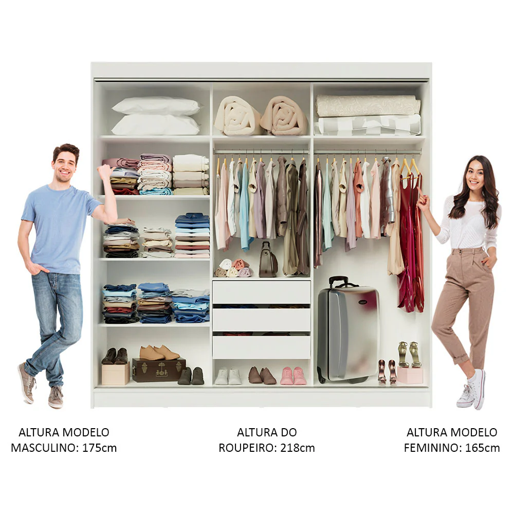 Guarda-Roupa Casal Madesa Kansas 3 Portas de Correr com Espelhos 3 Gavetas Branco/Rustic - Image 4