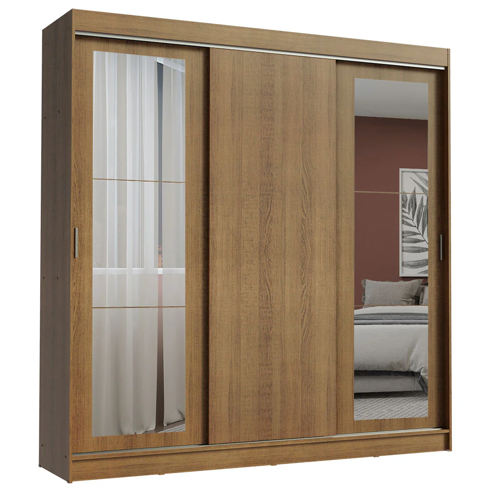 Guarda-Roupa Casal Madesa Kansas 3 Portas de Correr com Espelhos 3 Gavetas Rustic - Image 2