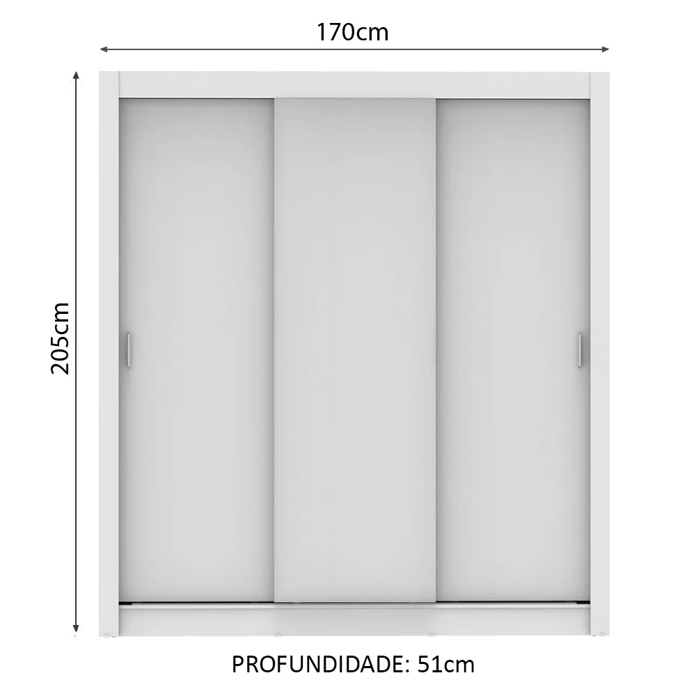 Guarda-Roupa Casal Madesa Lyon 3 Portas de Correr 2 Gavetas Branco - Image 3