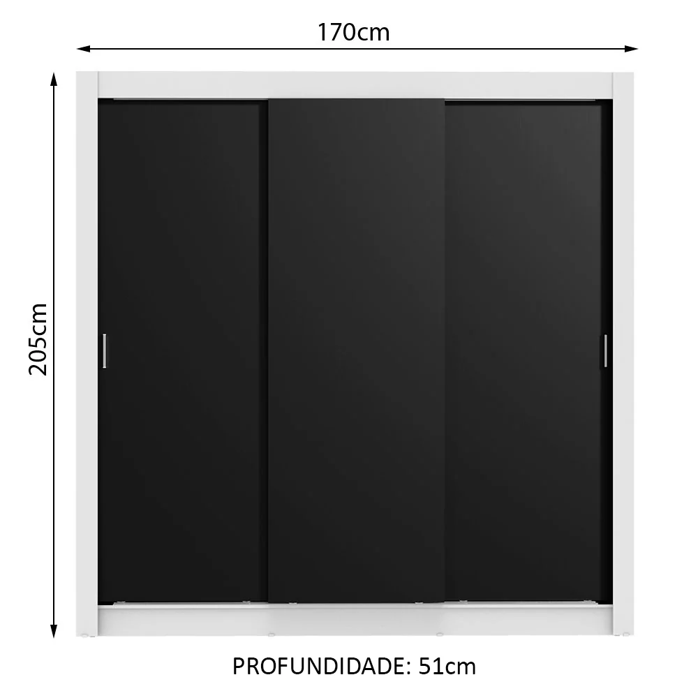 Guarda-Roupa Casal Madesa Lyon 3 Portas de Correr 2 Gavetas Branco/Preto - Image 3