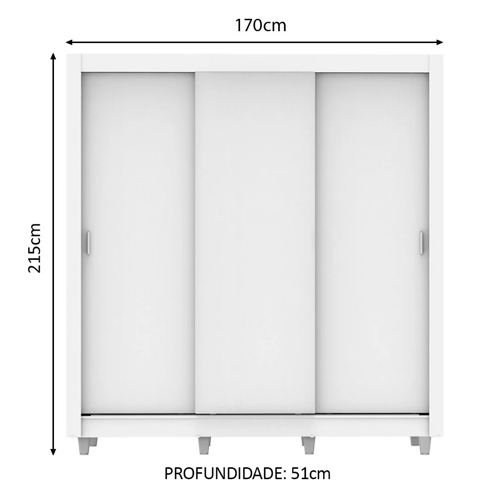Guarda-Roupa Casal Madesa Lyon 3 Portas de Correr 2 Gavetas com Pés Branco - Image 3