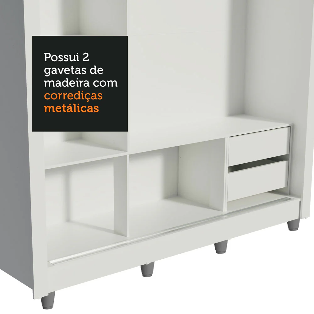 Guarda-Roupa Casal Madesa Lyon 3 Portas de Correr 2 Gavetas com Pés Branco - Image 8