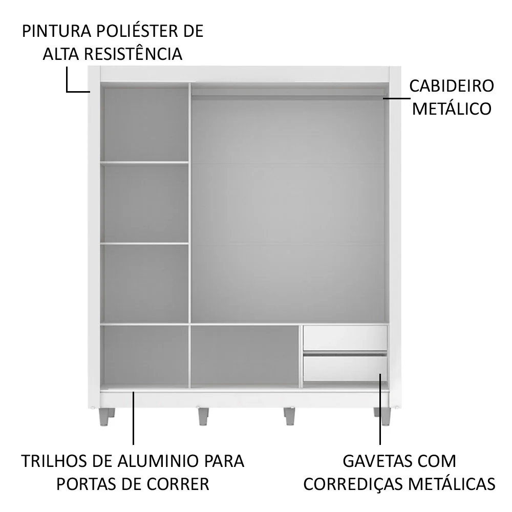 Guarda-Roupa Casal Madesa Lyon 3 Portas de Correr 2 Gavetas com Pés Branco/Rustic - Image 5
