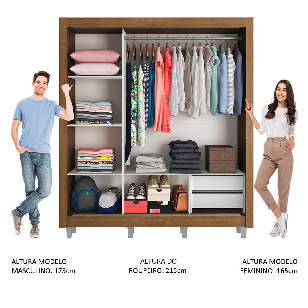 Guarda-Roupa Casal Madesa Lyon 3 Portas de Correr 2 Gavetas com Pés Rustic - Image 4