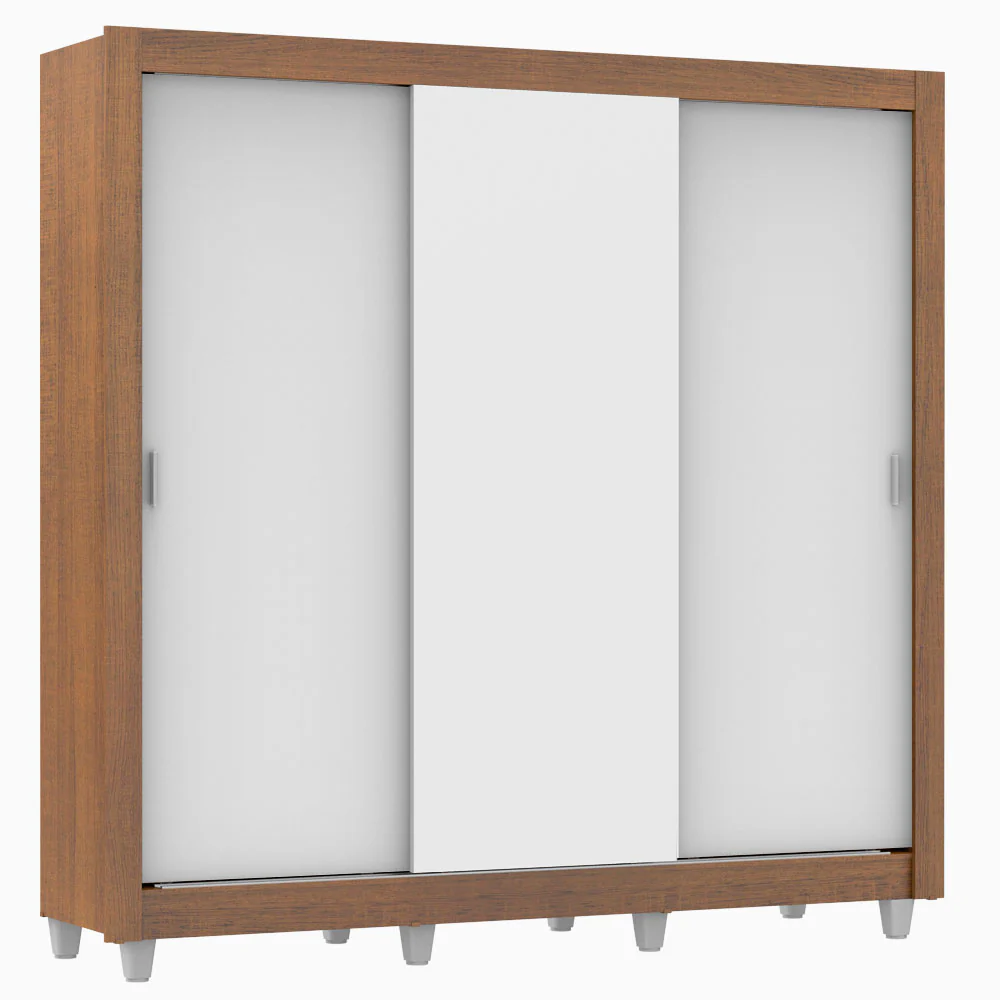 Guarda-Roupa Casal Madesa Lyon 3 Portas de Correr 2 Gavetas com Pés Rustic/Branco - Image 2