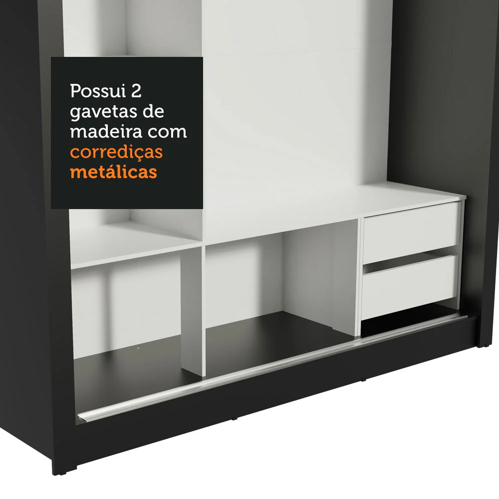 Guarda-Roupa Casal Madesa Lyon 3 Portas de Correr 2 Gavetas Preto - Image 9