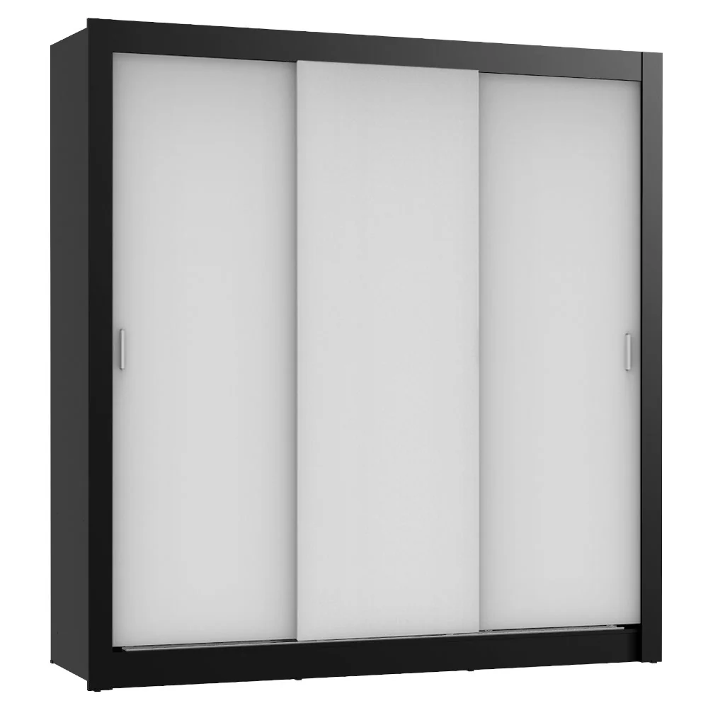 Guarda-Roupa Casal Madesa Lyon 3 Portas de Correr 2 Gavetas Preto/Branco - Image 2