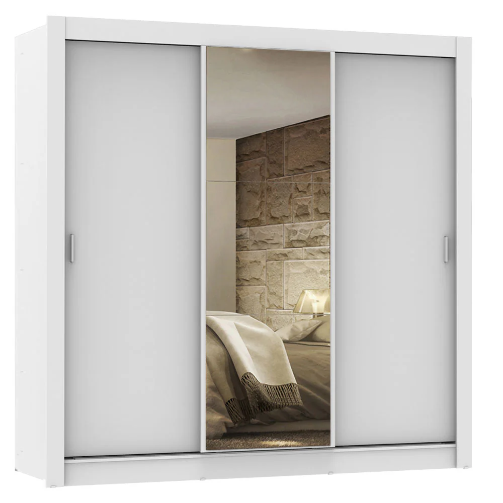 Guarda-Roupa Casal Madesa Lyon 3 Portas de Correr com Espelho 2 Gavetas Branco - Image 2