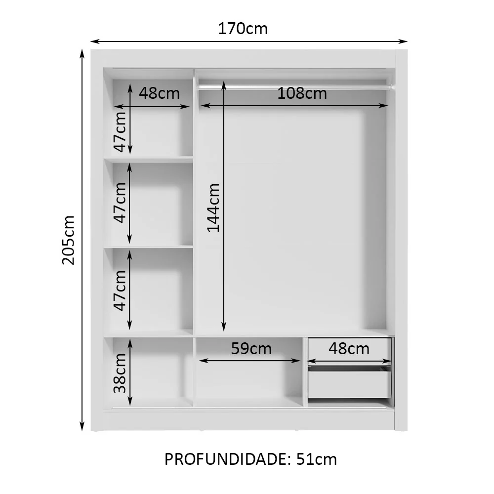 Guarda-Roupa Casal Madesa Lyon 3 Portas de Correr com Espelho 2 Gavetas Branco - Image 4