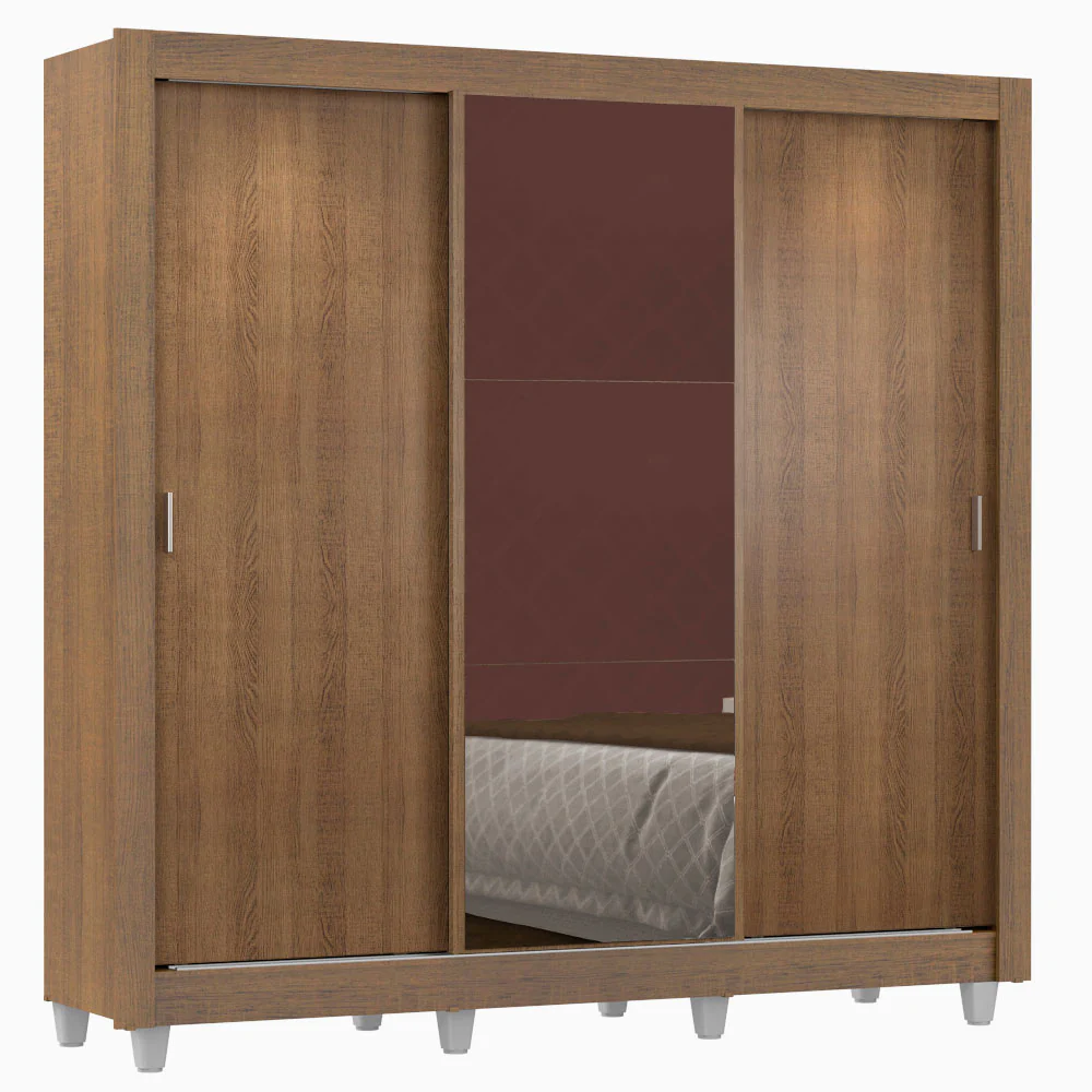 Guarda-Roupa Casal Madesa Lyon 3 Portas de Correr com Espelho 2 Gavetas com Pés Rustic - Image 2
