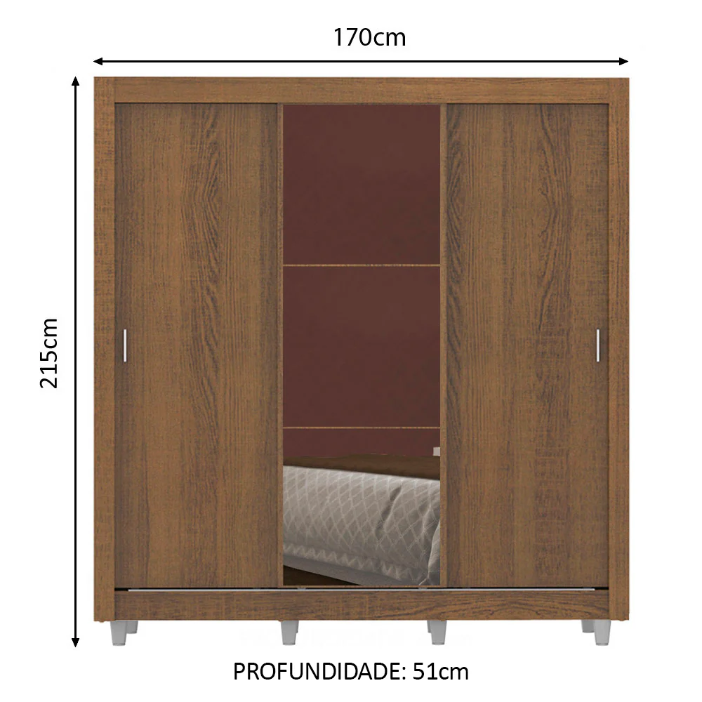 Guarda-Roupa Casal Madesa Lyon 3 Portas de Correr com Espelho 2 Gavetas com Pés Rustic - Image 3