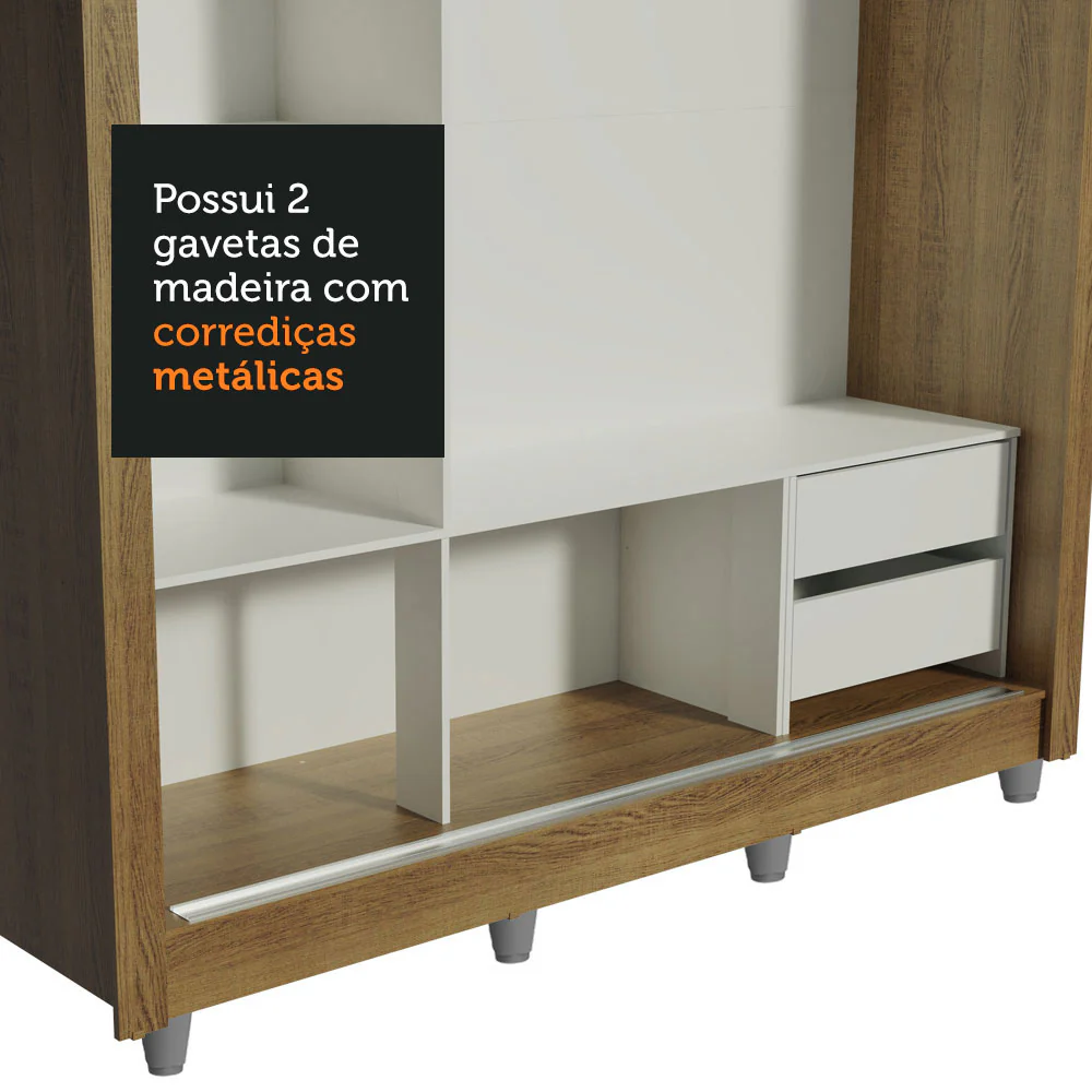 Guarda-Roupa Casal Madesa Lyon 3 Portas de Correr com Espelho 2 Gavetas com Pés Rustic - Image 8