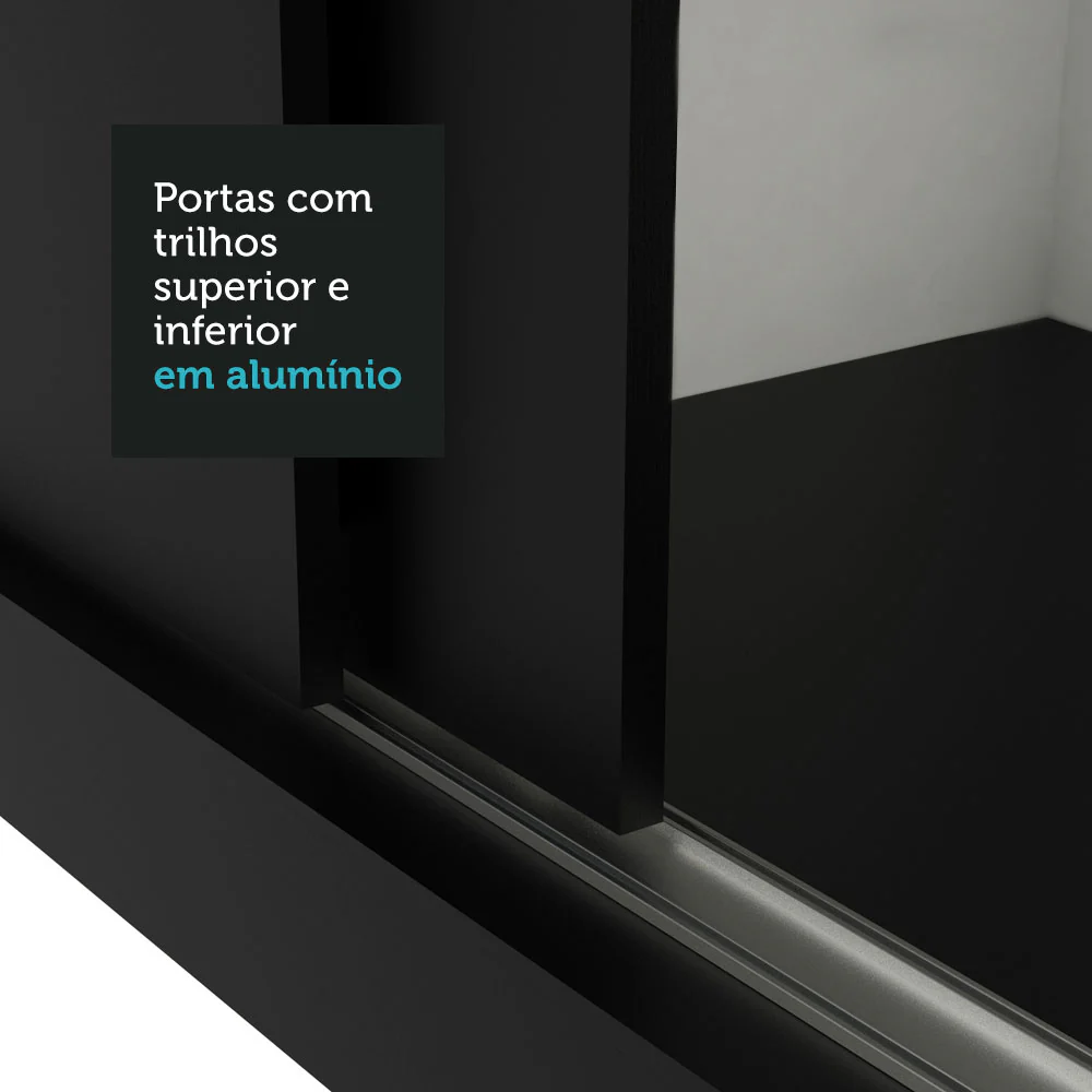 Guarda-Roupa Casal Madesa Lyon 3 Portas de Correr com Espelho 2 Gavetas Preto - Image 8