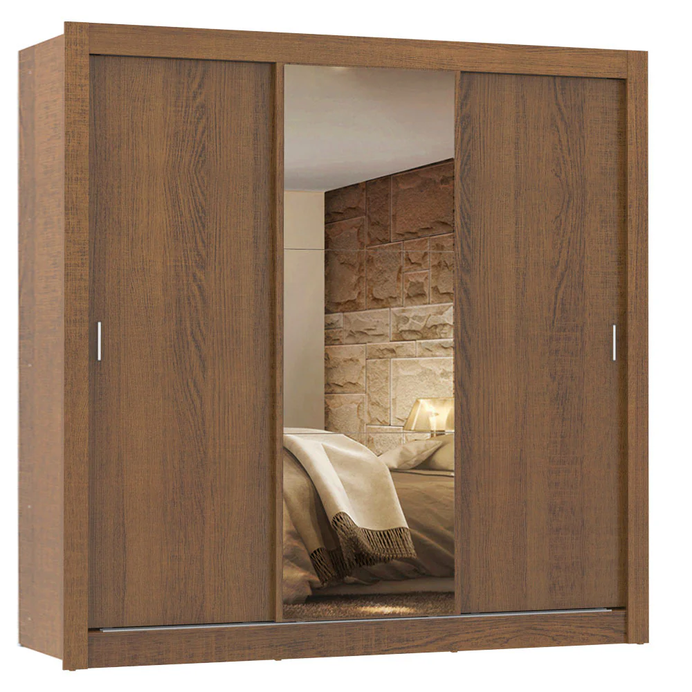 Guarda-Roupa Casal Madesa Lyon 3 Portas de Correr com Espelho 2 Gavetas Rustic - Image 2