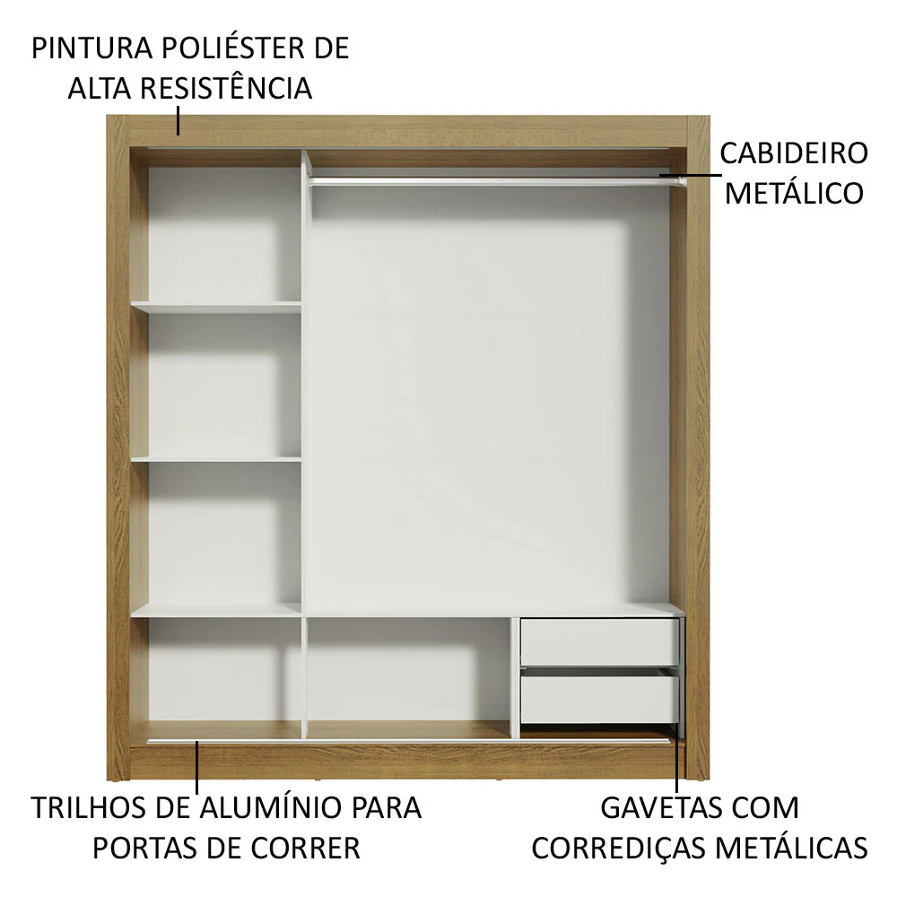 Guarda-Roupa Casal Madesa Lyon 3 Portas de Correr com Espelho 2 Gavetas Rustic/Preto - Image 6