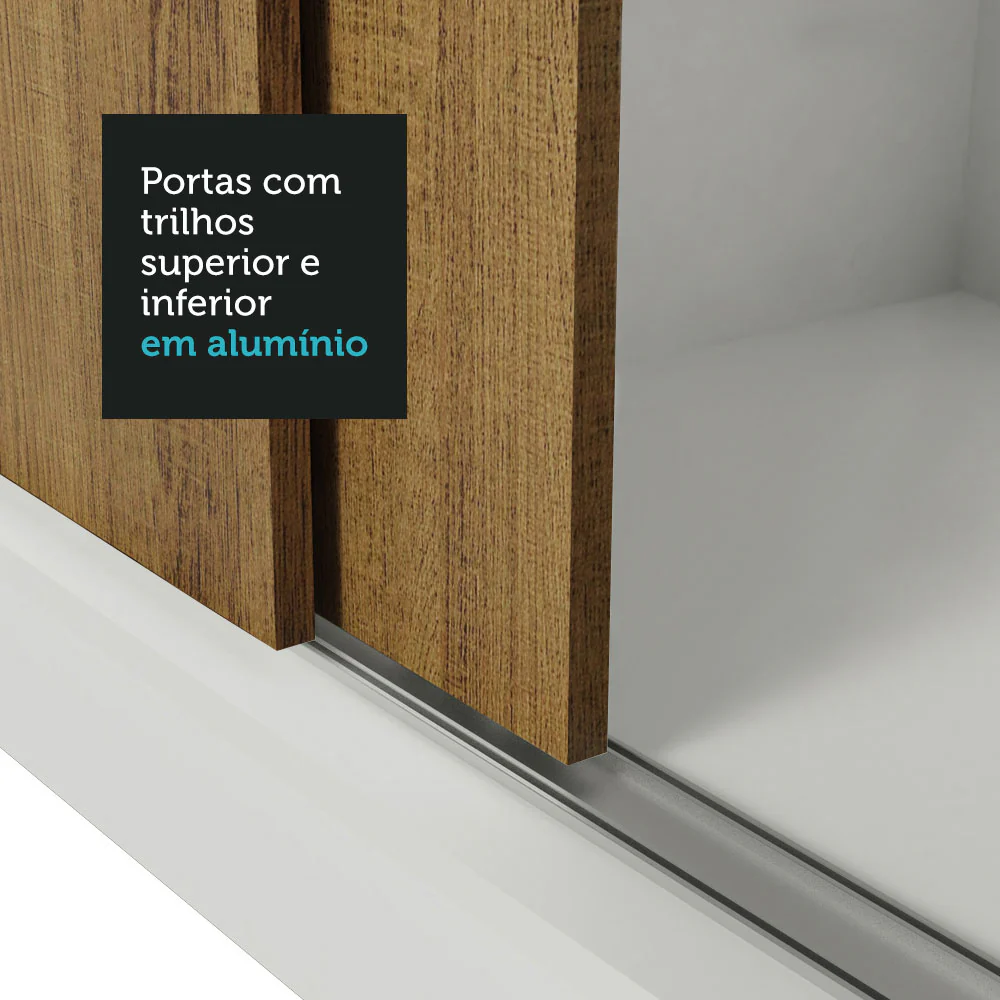 Guarda-Roupa Casal Madesa Lyon 3 Portas de Correr com Espelhos 2 Gavetas Branco/Rustic - Image 8