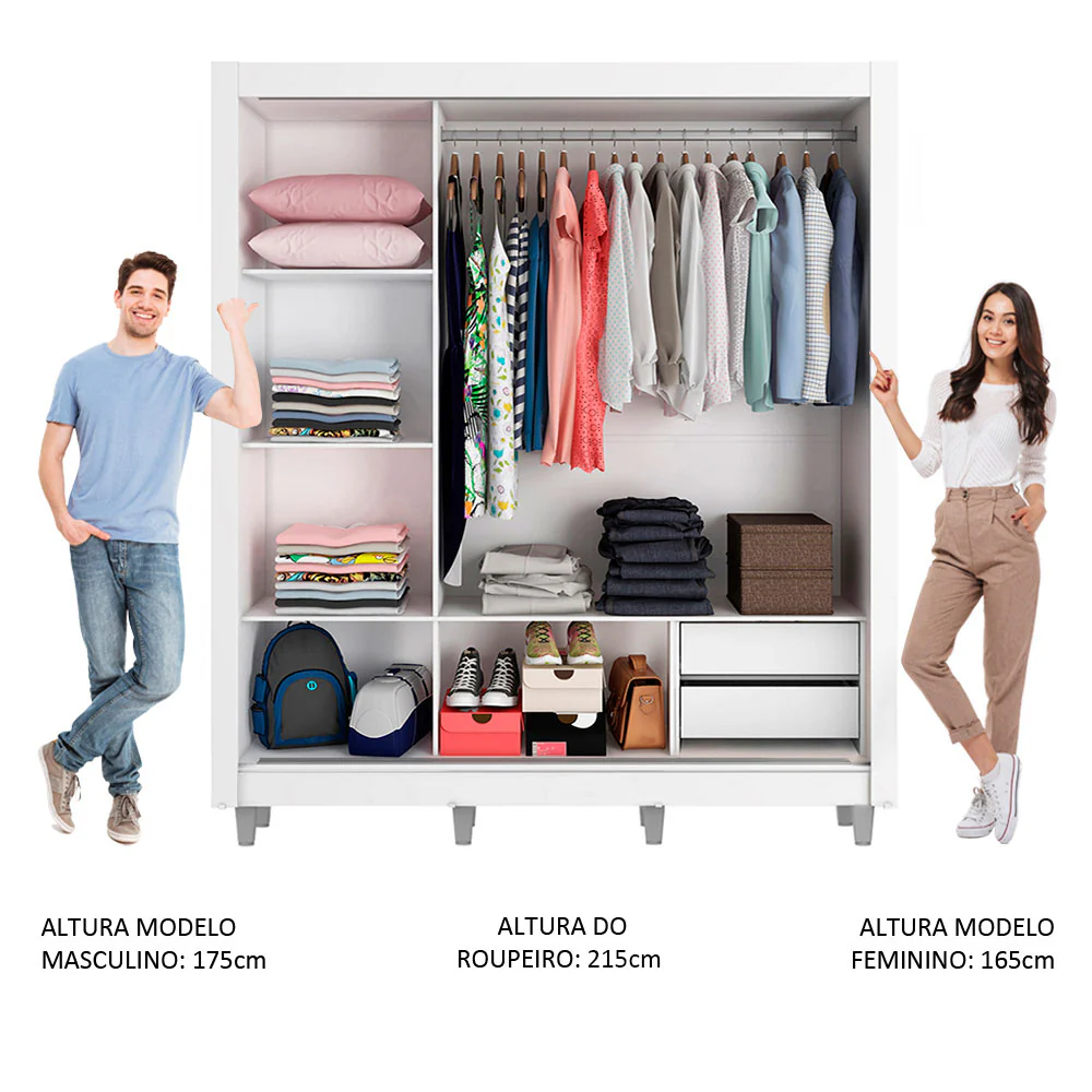 Guarda-Roupa Casal Madesa Lyon 3 Portas de Correr com Espelhos 2 Gavetas com Pés Branco - Image 4