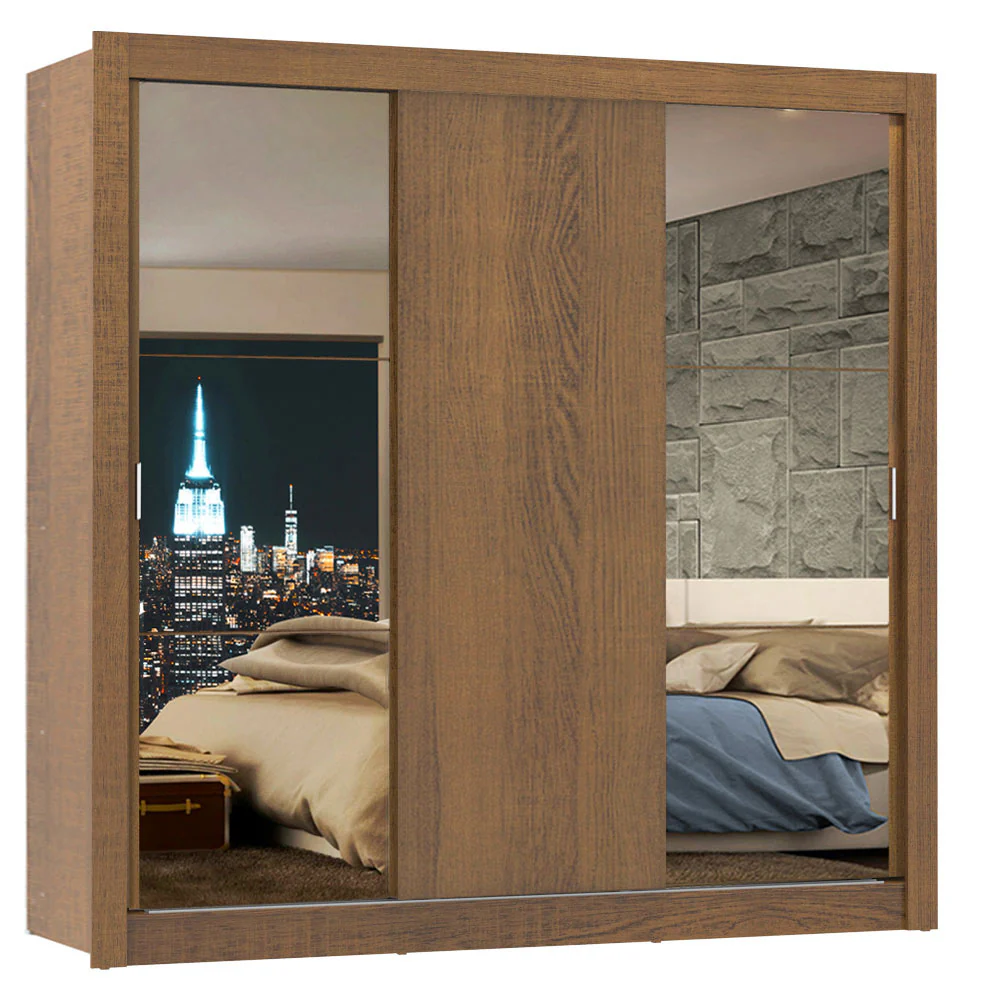 Guarda-Roupa Casal Madesa Lyon 3 Portas de Correr com Espelhos 2 Gavetas Rustic - Image 2