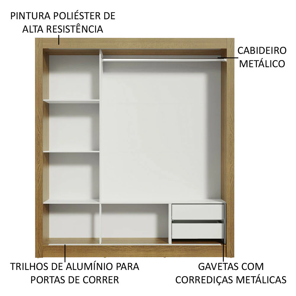 Guarda-Roupa Casal Madesa Lyon 3 Portas de Correr com Espelhos 2 Gavetas Rustic - Image 6