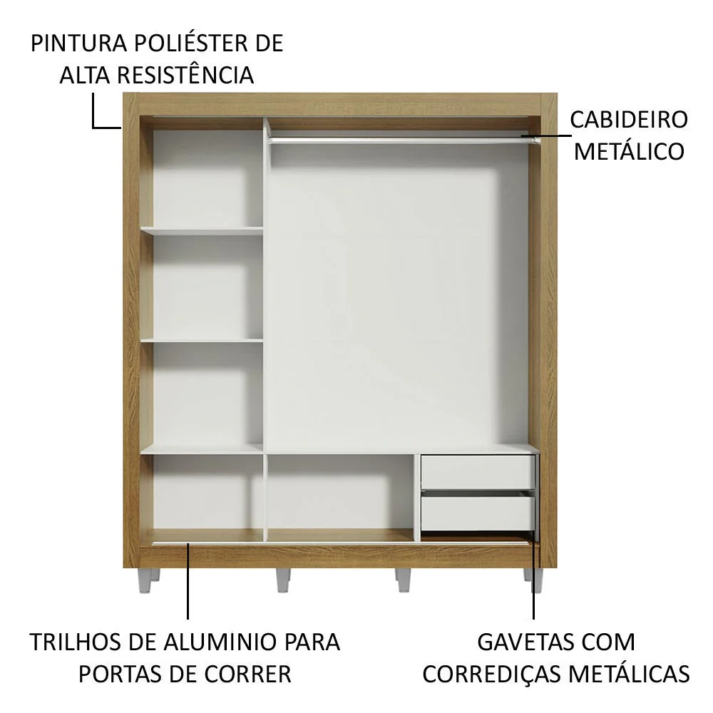 Guarda-Roupa Casal Madesa Lyon 3 Portas de Correr de Espelho 2 Gavetas com Pés Rustic - Image 5