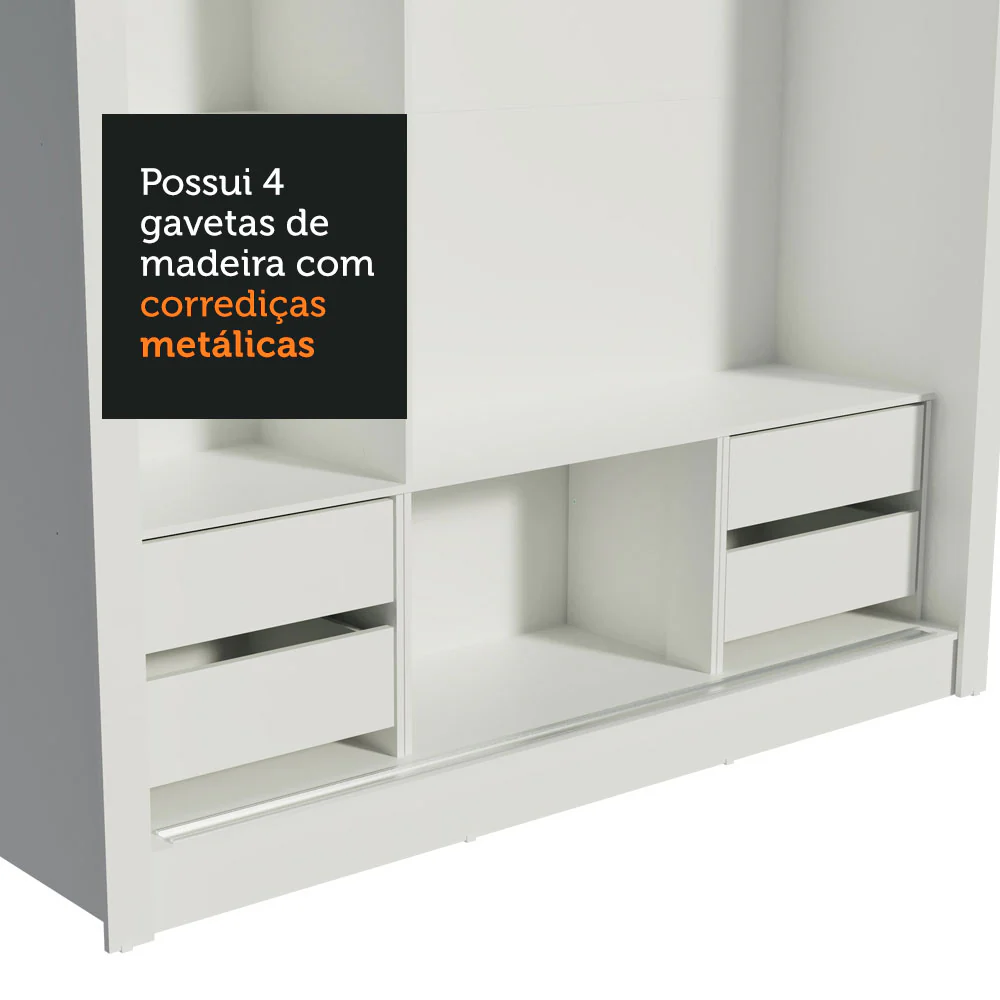 Guarda-Roupa Casal Madesa Lyon Plus 3 Portas de Correr 4 Gavetas Branco - Image 9