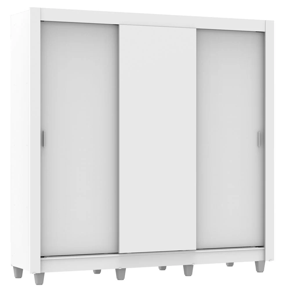 Guarda-Roupa Casal Madesa Lyon Plus 3 Portas de Correr 4 Gavetas com Pés Branco - Image 2