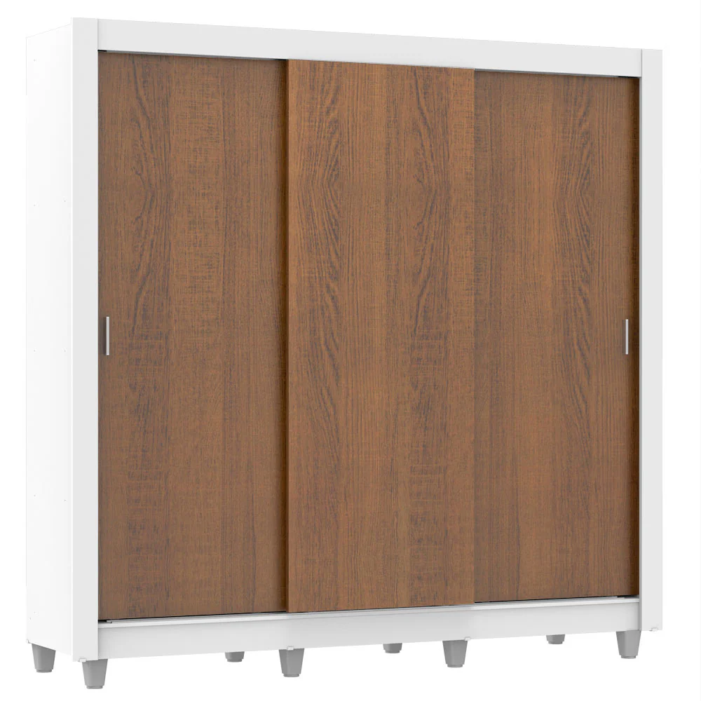 Guarda-Roupa Casal Madesa Lyon Plus 3 Portas de Correr 4 Gavetas com Pés Branco/Rustic - Image 2