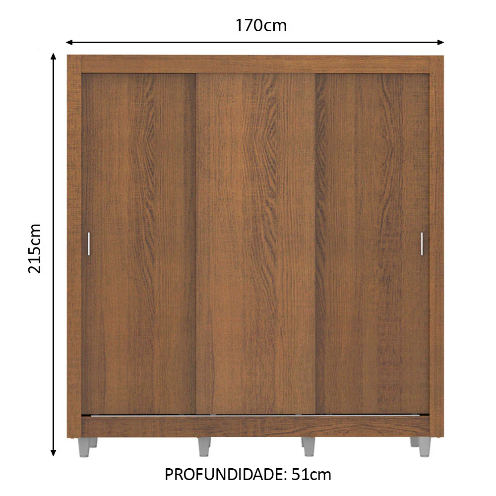 Guarda-Roupa Casal Madesa Lyon Plus 3 Portas de Correr 4 Gavetas com Pés Rustic - Image 3