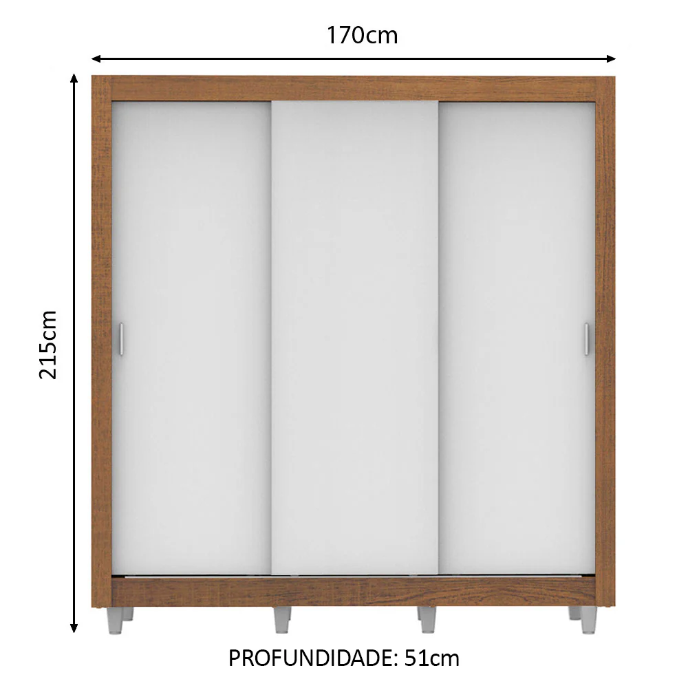 Guarda-Roupa Casal Madesa Lyon Plus 3 Portas de Correr 4 Gavetas com Pés Rustic/Branco - Image 3