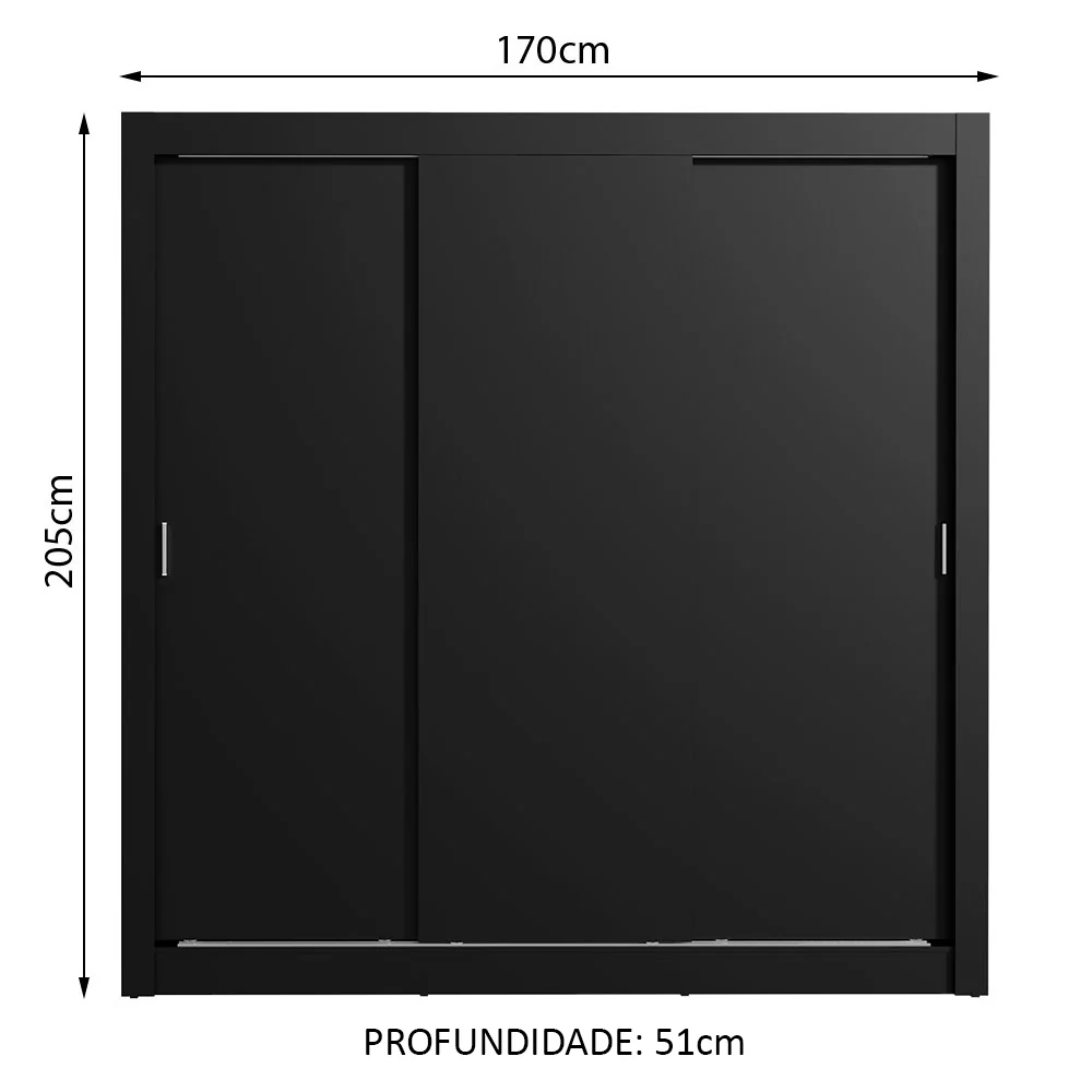 Guarda-Roupa Casal Madesa Lyon Plus 3 Portas de Correr 4 Gavetas Preto - Image 3