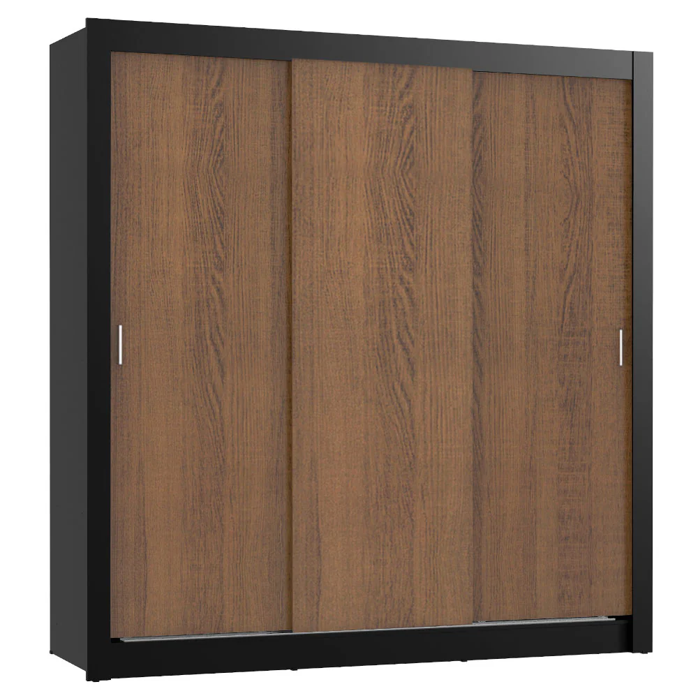 Guarda-Roupa Casal Madesa Lyon Plus 3 Portas de Correr 4 Gavetas Preto/Rustic - Image 2