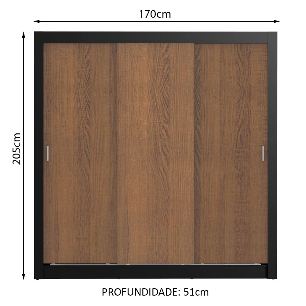 Guarda-Roupa Casal Madesa Lyon Plus 3 Portas de Correr 4 Gavetas Preto/Rustic - Image 3