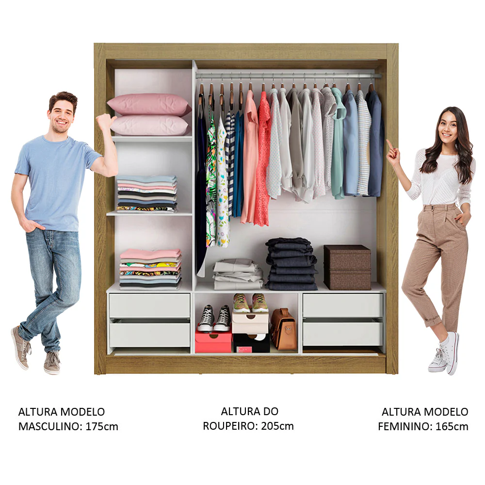 Guarda-Roupa Casal Madesa Lyon Plus 3 Portas de Correr 4 Gavetas Rustic/Branco - Image 5