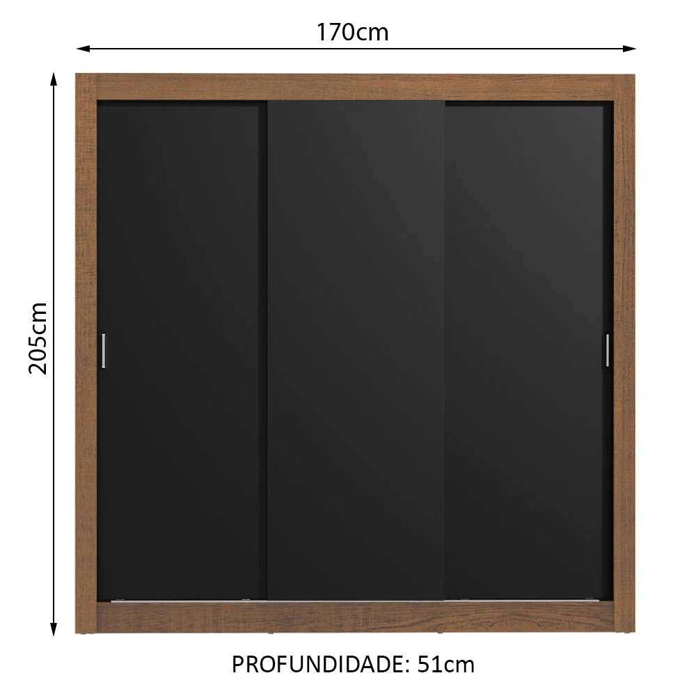 Guarda-Roupa Casal Madesa Lyon Plus 3 Portas de Correr 4 Gavetas Rustic/Preto - Image 3