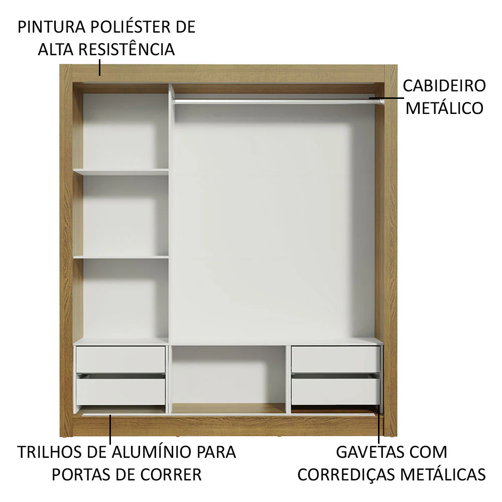 Guarda-Roupa Casal Madesa Lyon Plus 3 Portas de Correr 4 Gavetas Rustic/Preto - Image 6