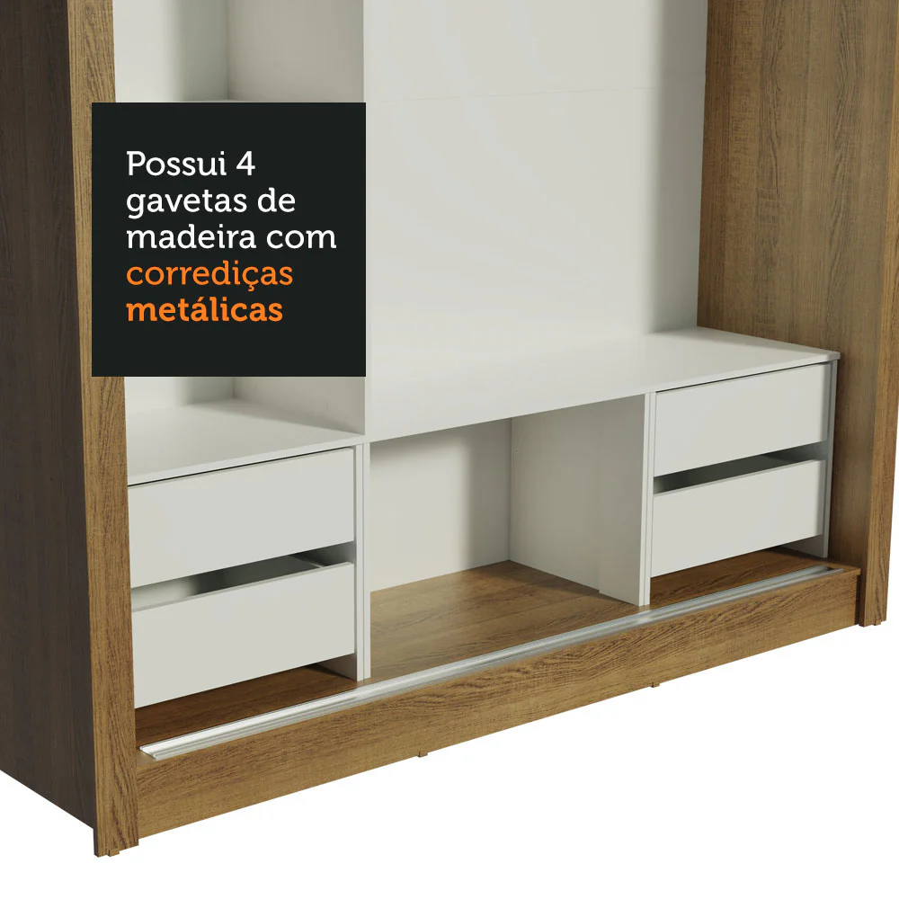 Guarda-Roupa Casal Madesa Lyon Plus 3 Portas de Correr 4 Gavetas Rustic/Preto - Image 9
