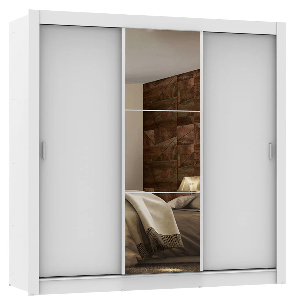 Guarda-Roupa Casal Madesa Lyon Plus 3 Portas de Correr com Espelho 4 Gavetas Branco - Image 2