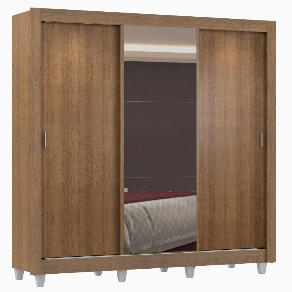 Guarda-Roupa Casal Madesa Lyon Plus 3 Portas de Correr com Espelho 4 Gavetas com Pés Rustic - Image 2
