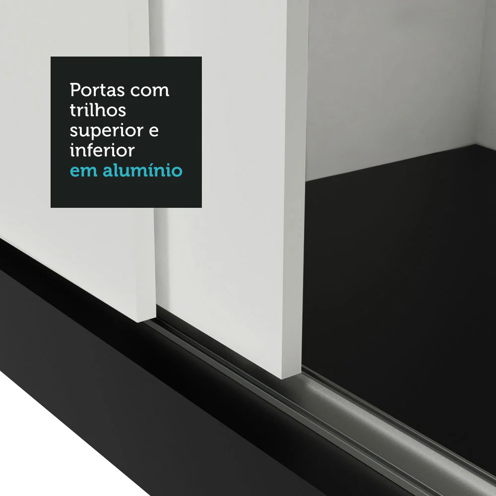 Guarda-Roupa Casal Madesa Lyon Plus 3 Portas de Correr com Espelho 4 Gavetas Preto/Branco - Image 8