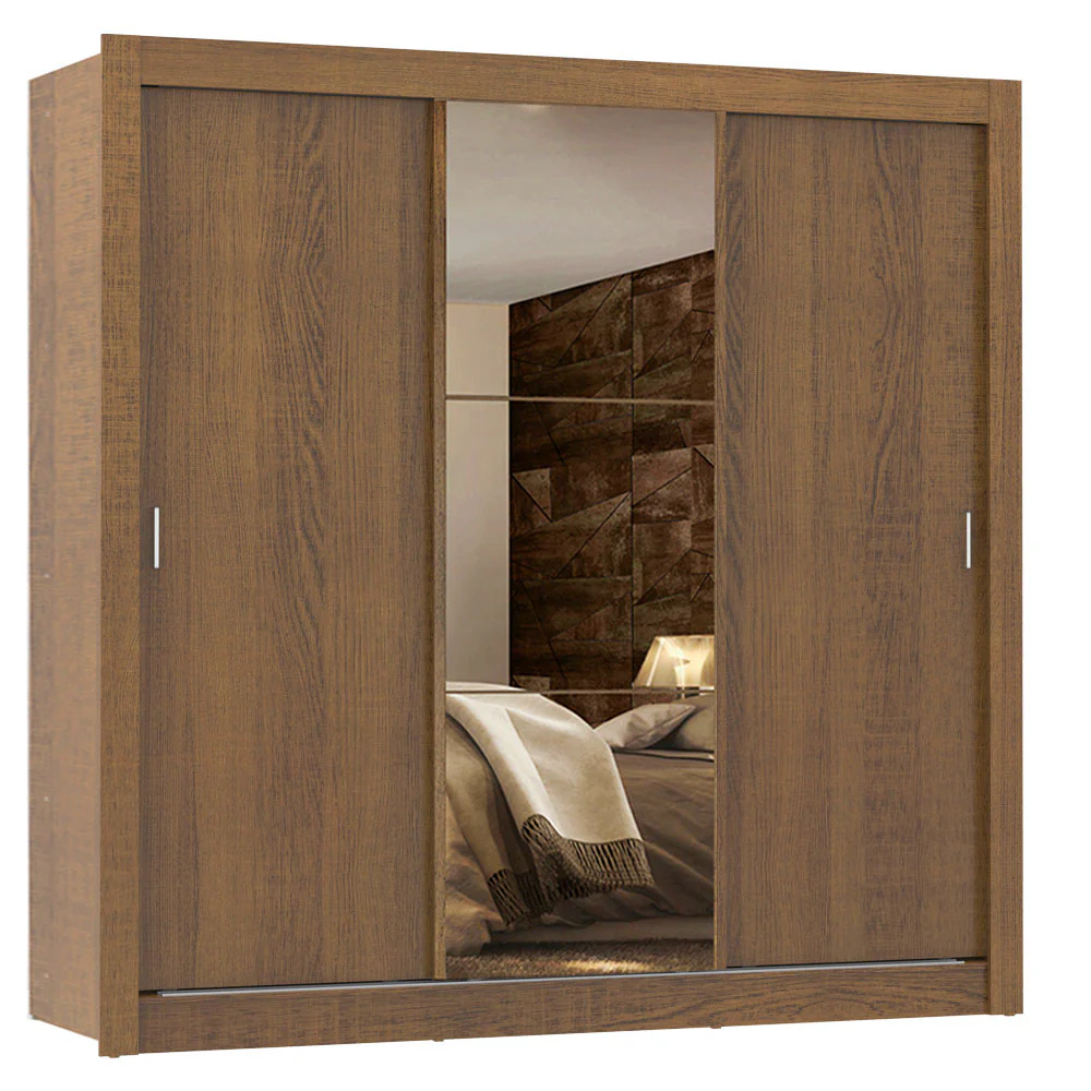Guarda-Roupa Casal Madesa Lyon Plus 3 Portas de Correr com Espelho 4 Gavetas Rustic - Image 2