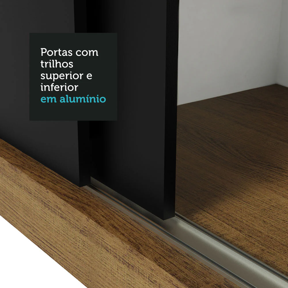 Guarda-Roupa Casal Madesa Lyon Plus 3 Portas de Correr com Espelho 4 Gavetas Rustic/Preto - Image 8