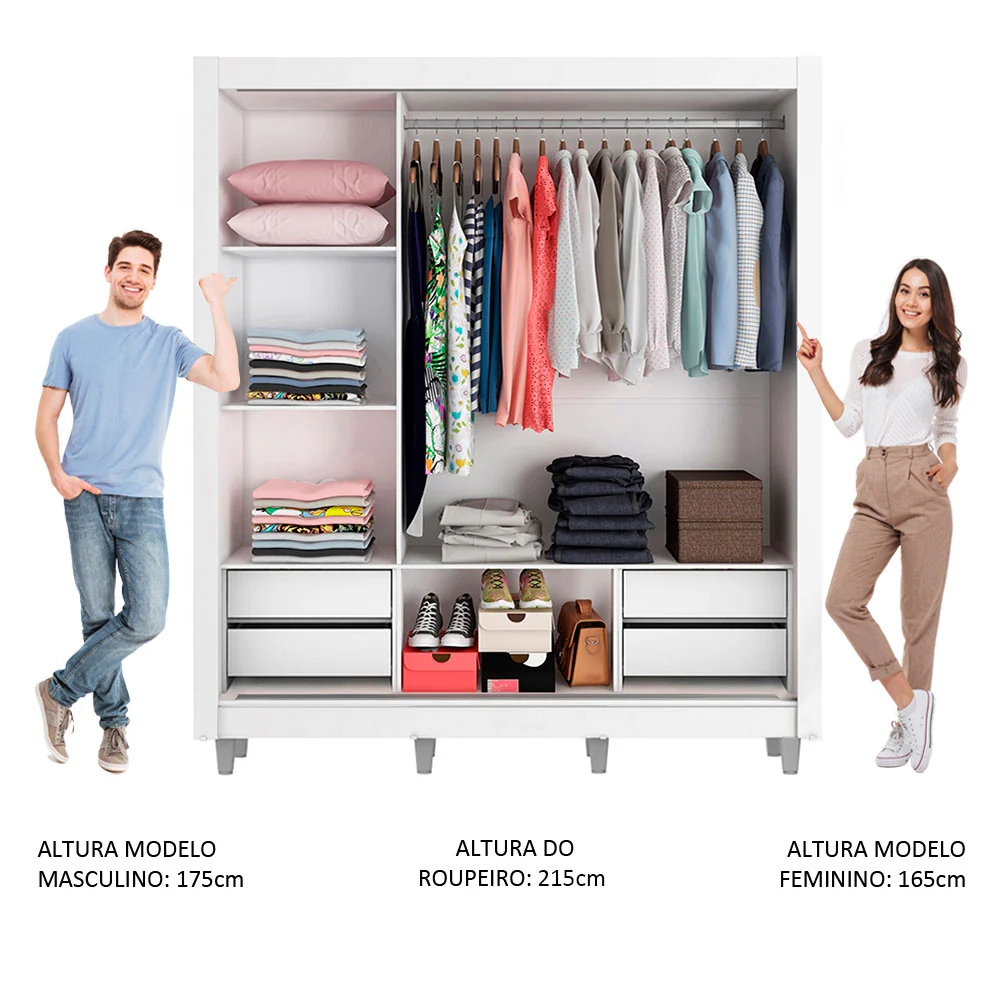 Guarda-Roupa Casal Madesa Lyon Plus 3 Portas de Correr com Espelhos 4 Gavetas com Pés Branco/Rustic - Image 4