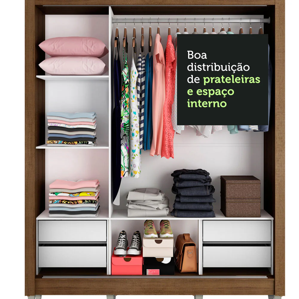 Guarda-Roupa Casal Madesa Lyon Plus 3 Portas de Correr com Espelhos 4 Gavetas com Pés Rustic - Image 6