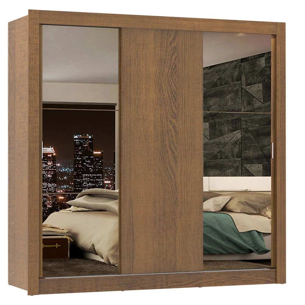 Guarda-Roupa Casal Madesa Lyon Plus 3 Portas de Correr com Espelhos 4 Gavetas Rustic - Image 2